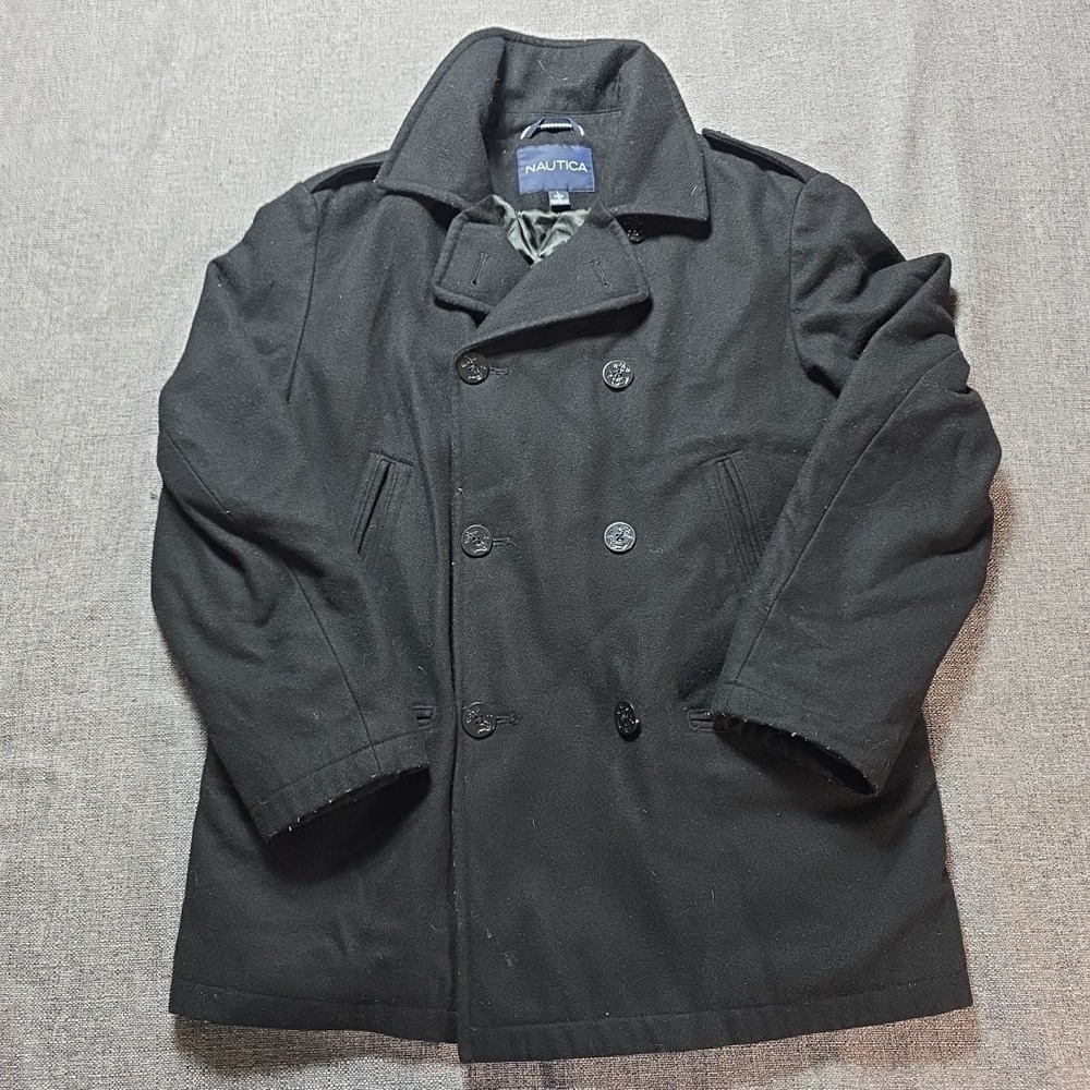 Nautica Men's Classic Double Breasted Wool Blend Pea Coat Jacket Black Size L